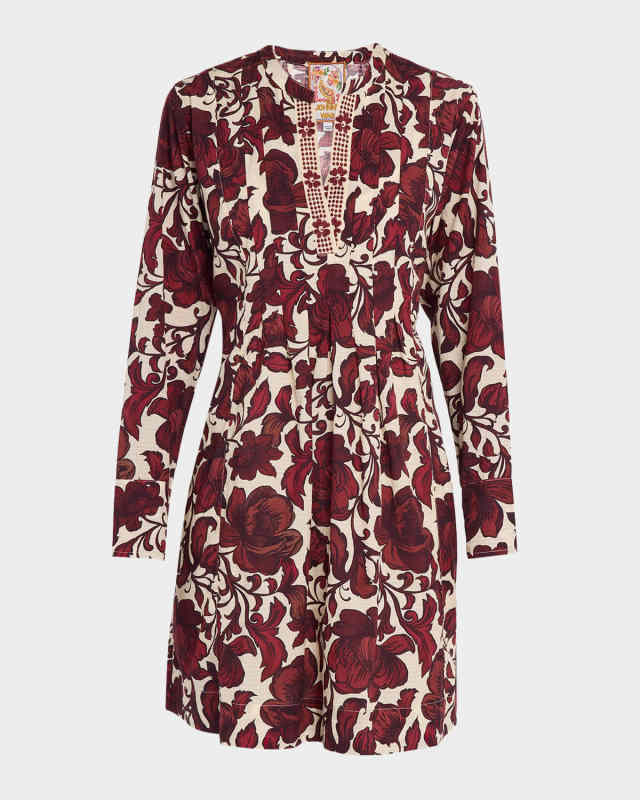 Airy Pleated Floral-Print Dress